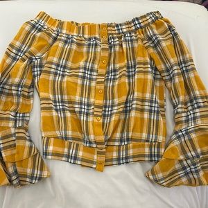 Off-the-shoulder flannel top
